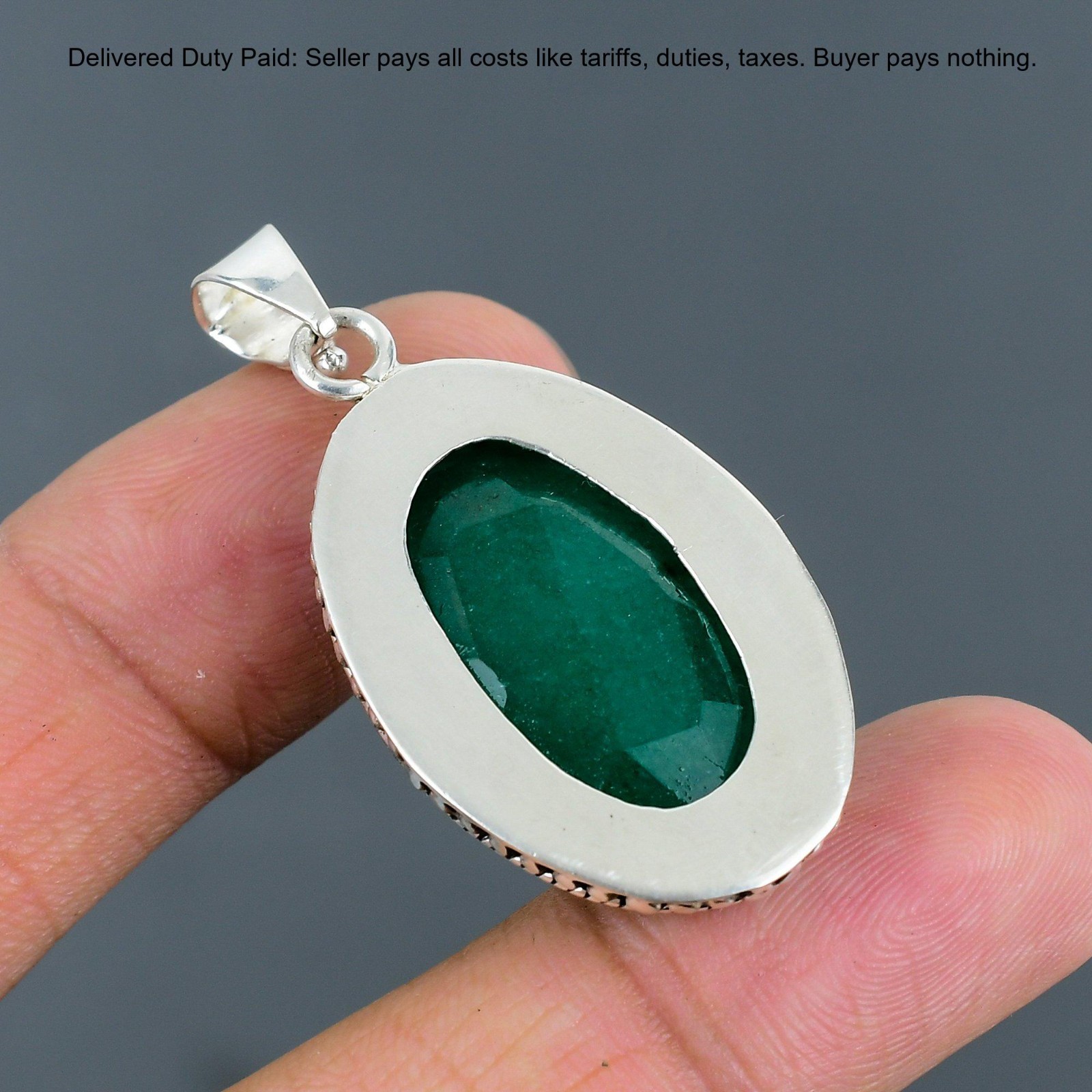Natural Zambian Emrald 925 Silver Sister Bezel Handcrafted Boho Pendant Jewelry