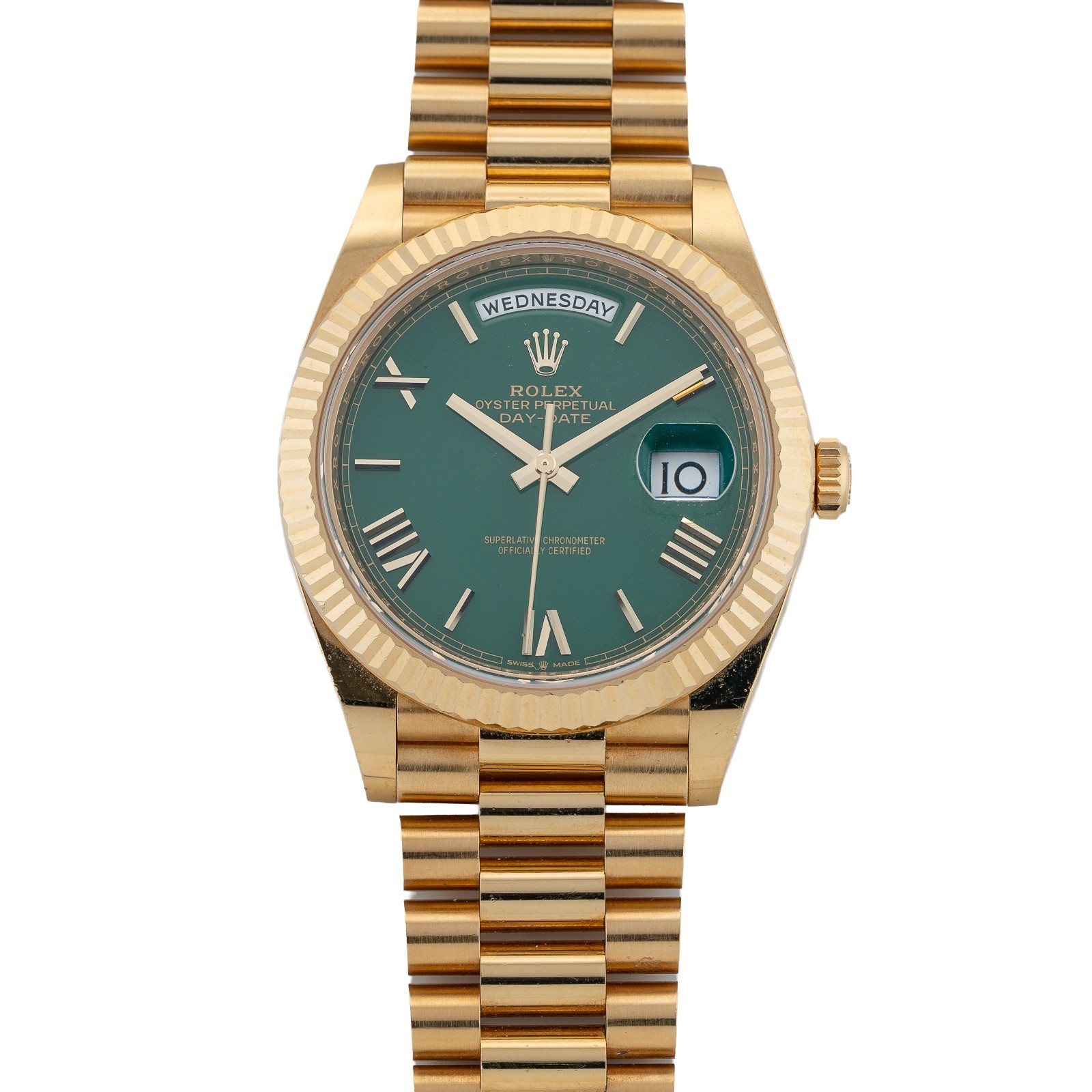 Rolex Day-Date President 40 18k Yellow Gold ‘Money Green’ Dial 228238 – Complete