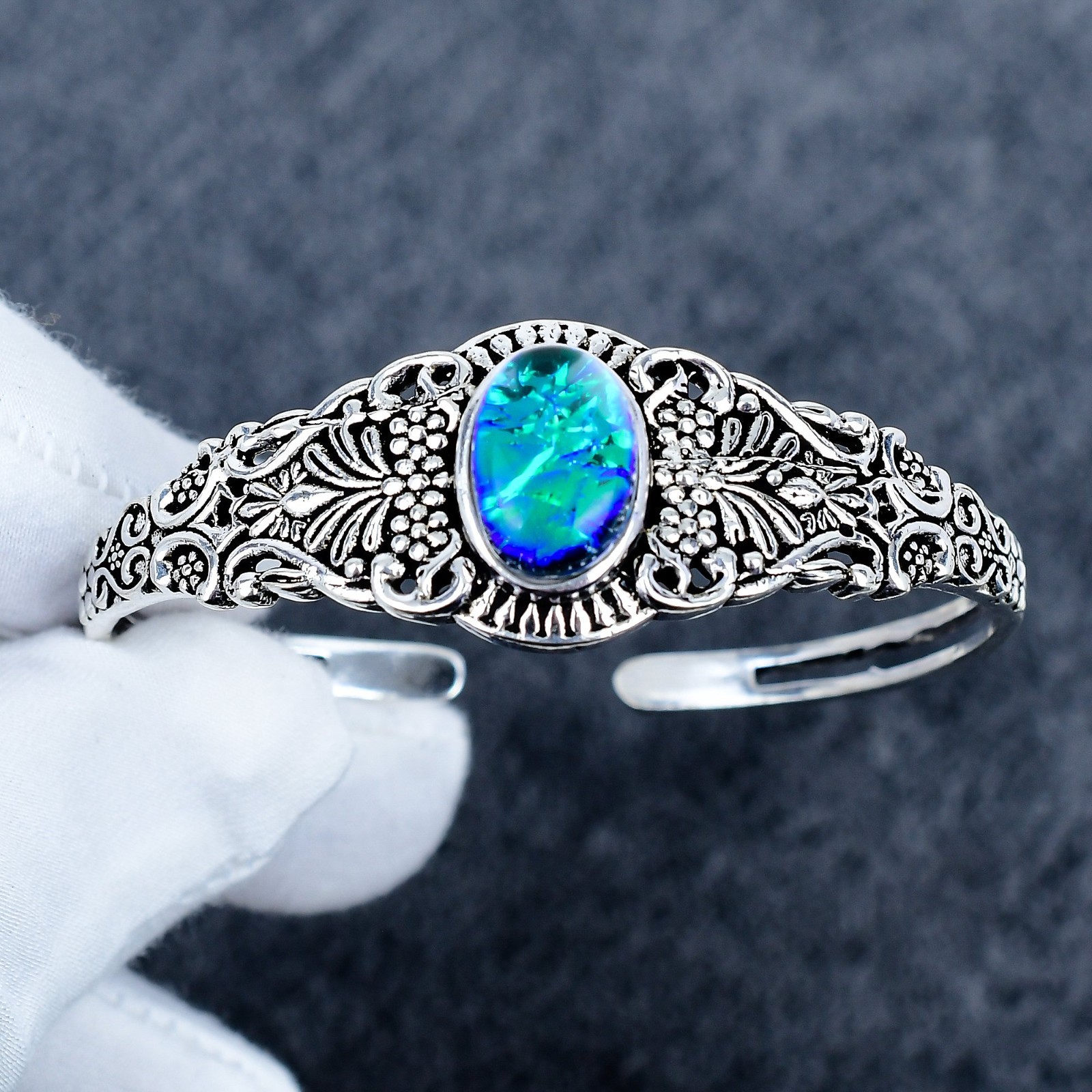 Triplet Fire Opal Gemstone Bangle Handmade925 Sterling Silver Jewelry Cuff Gifts