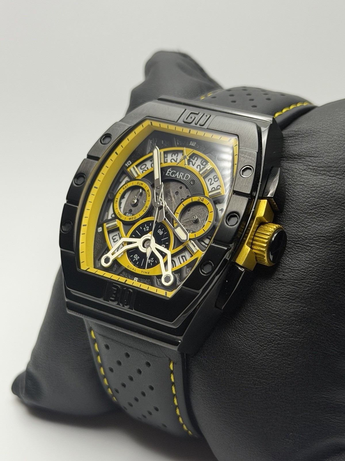 Égard Patriot Automatic Skeleton Dual Time Black Yellow Men’s Watch Box & Papers