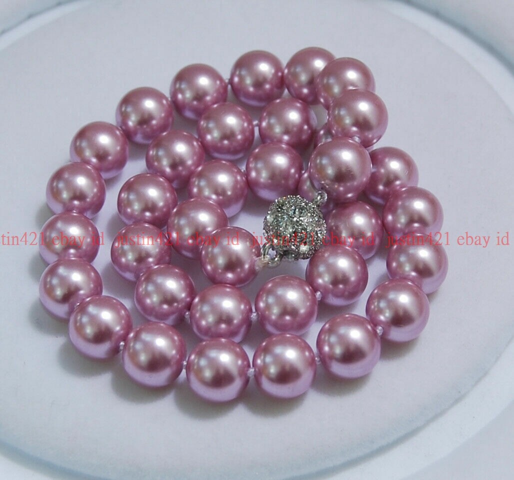8-12mm Shell Pearl Round Gems Beads Necklace 18″ Magnet Clasp（Not real pearls）
