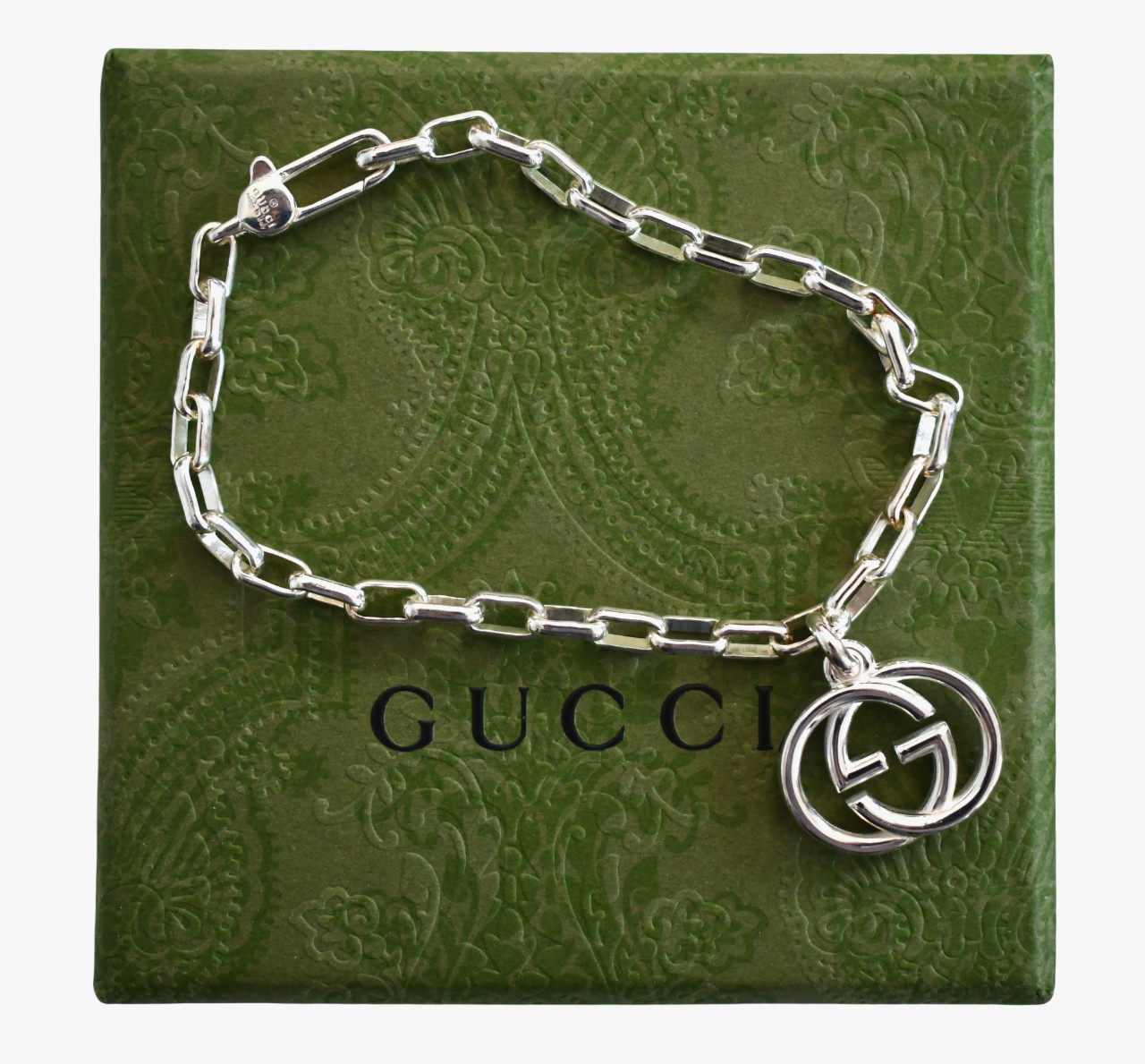 🆕New GUCCI Interlocking G Charm 925 Sterling Silver Bracelet IT-18 US-7/7.5