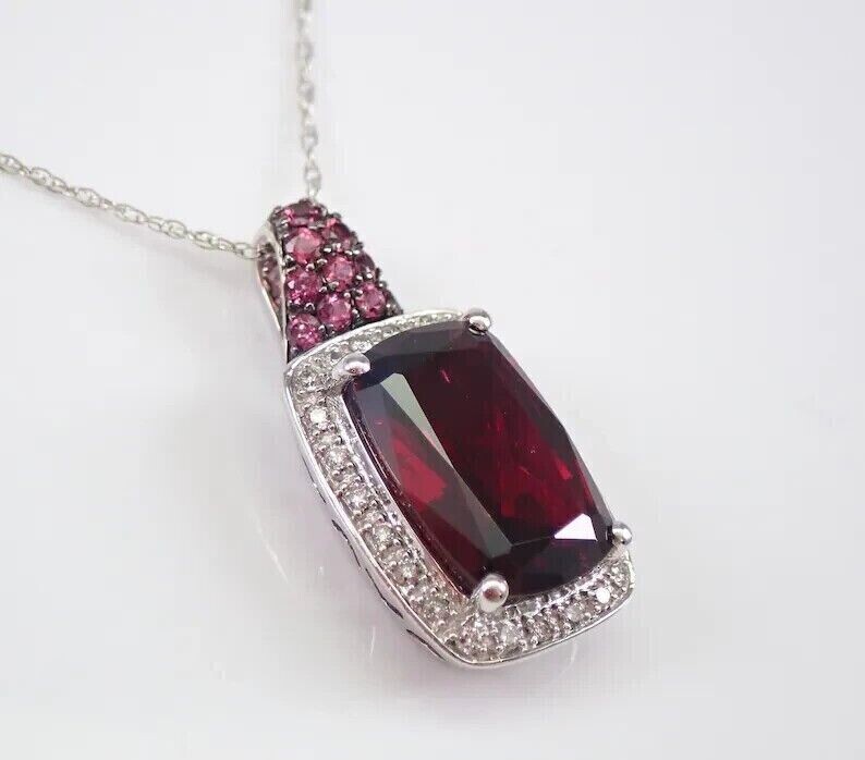 Pretty 2Ct Cushion Cut Simulated Red Garnet Halo Pendant 14K White Gold Plated
