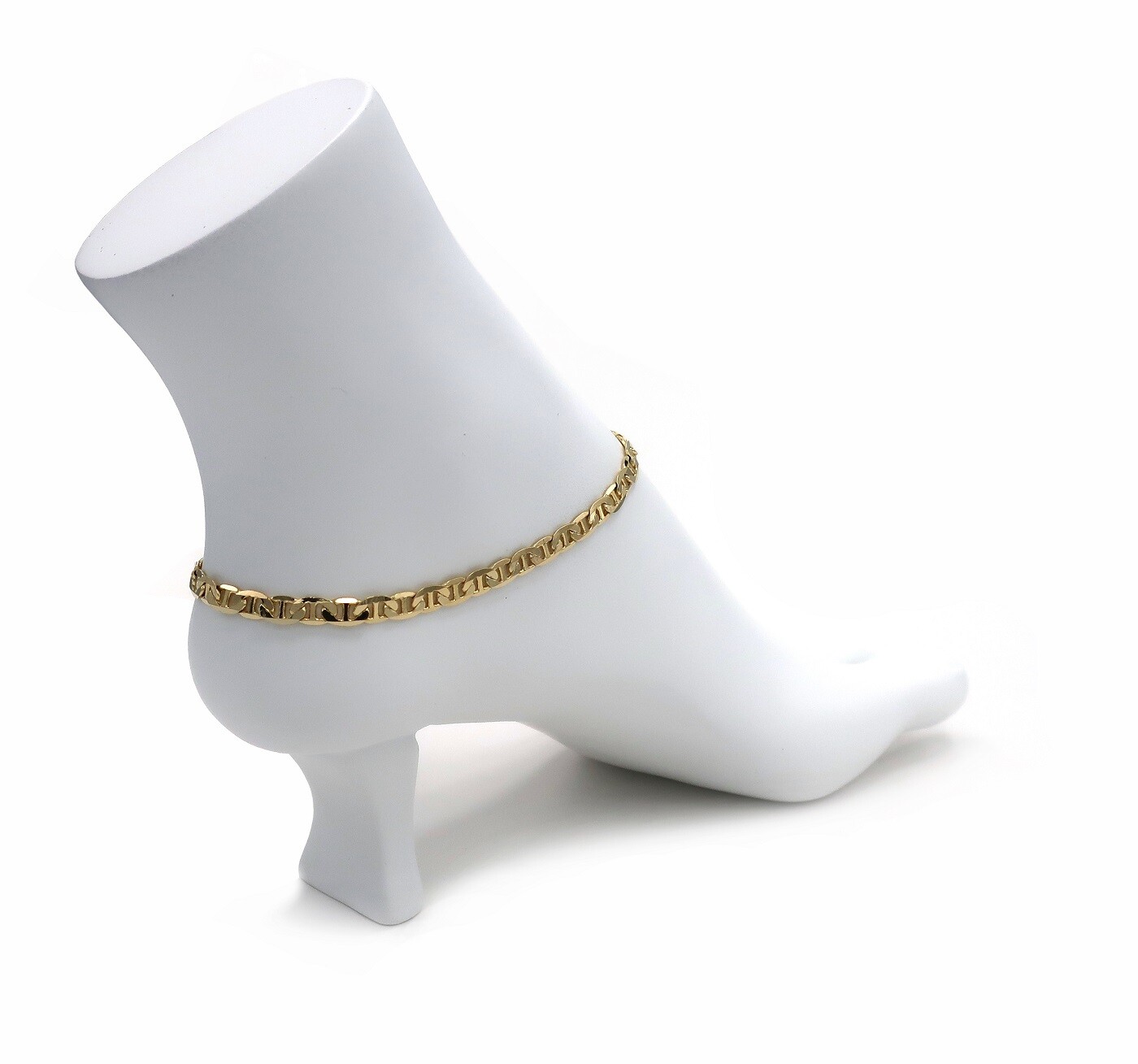 5mm ITALIAN MARINER LINK CHAIN ANKLET CZ STONE ANKLE BRACELET 14K GOLD PLATED