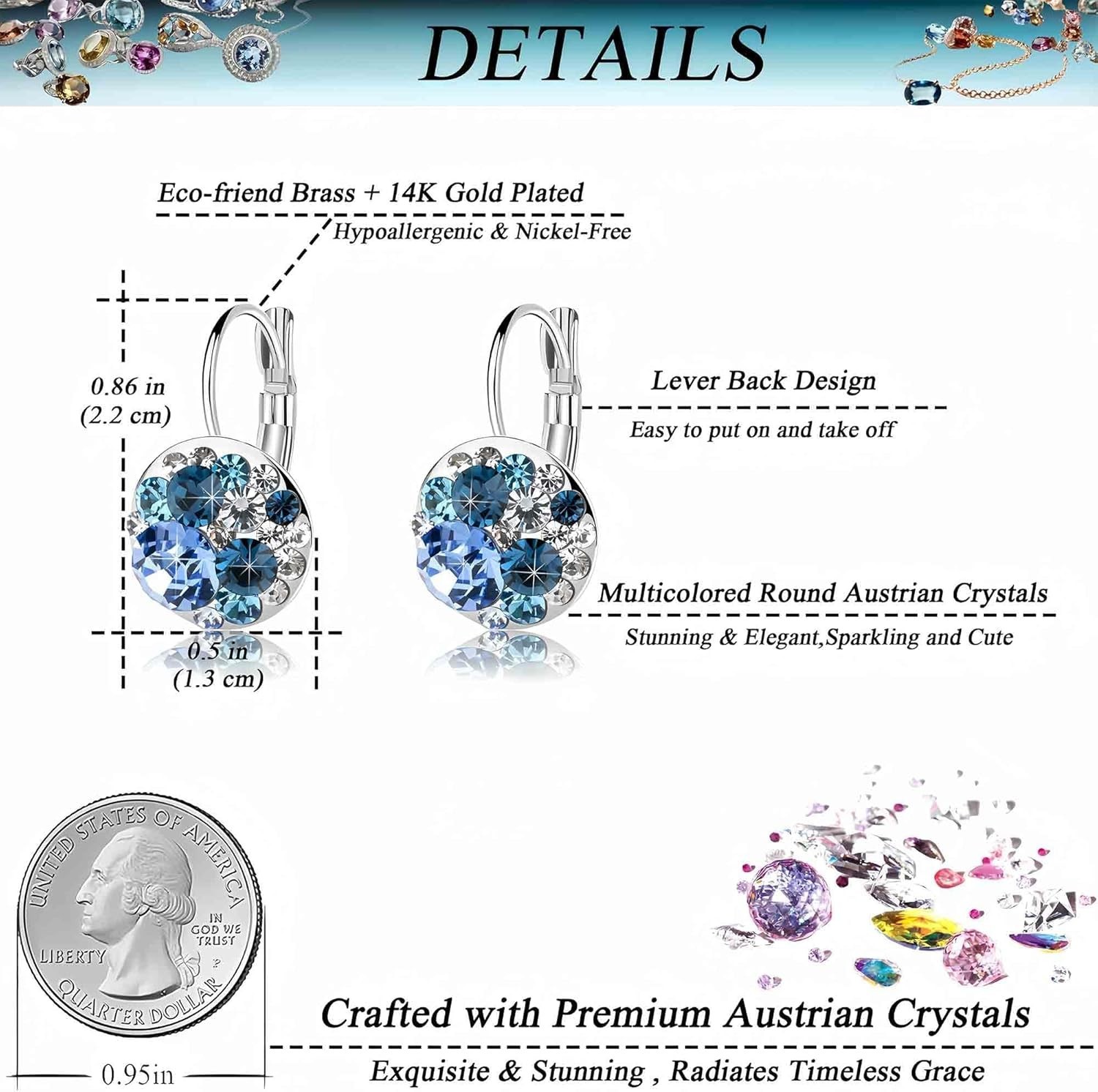 Stunning Dangle Earrings with Multicolor Austrian Crystals – Gift Box Included