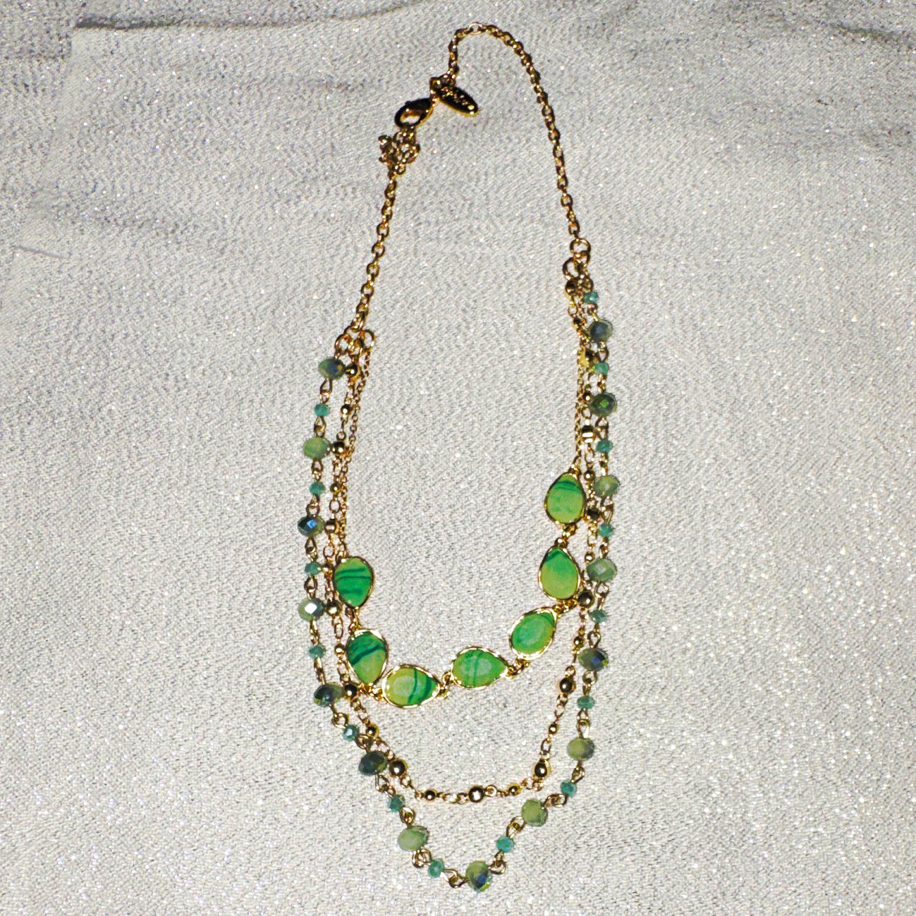 Style &co Layered Multi-Strand Beaded Clear Crystal Necklace Green