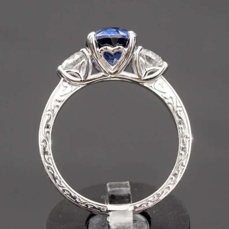 2.80 Ct Oval Natural Sapphire & Diamond Wedding Ring Sterling Silver