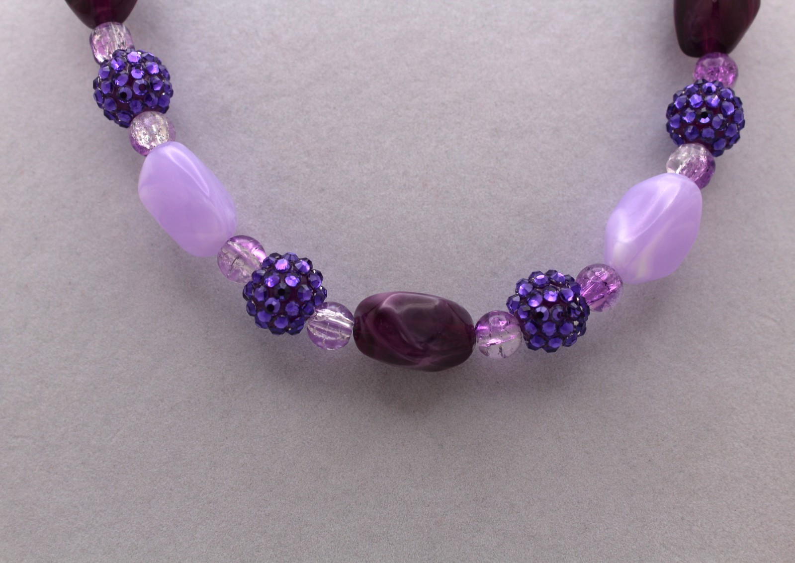 Handcrafted 24″ purple glass and acrylic beads necklace