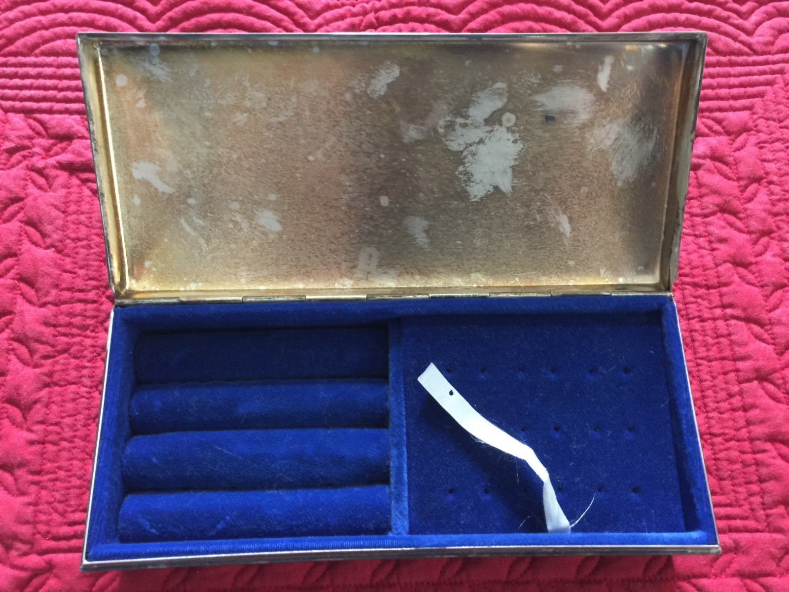 Jewelry Box Towle Sterling Sliver Plated Blue Velvet 7-3/8 x 3-1/4 x 2 inches