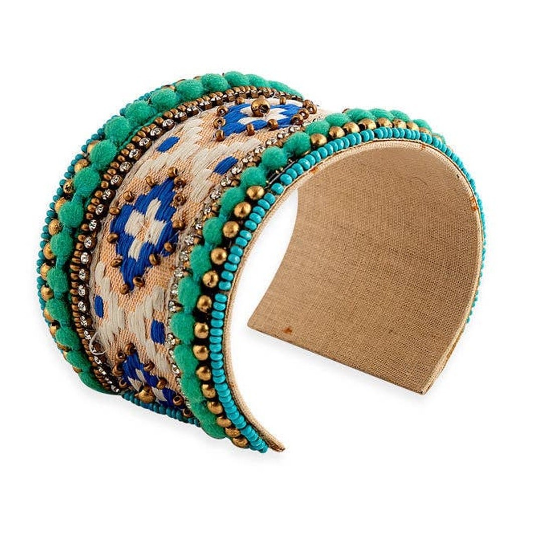 Adobe Charm Beaded Cuff Bracelet in Turquoise & River Blue