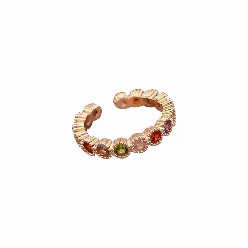 Adjustable Open Ring Rose Gold Plated Multicolor Crystal Band Ring Stackable 001