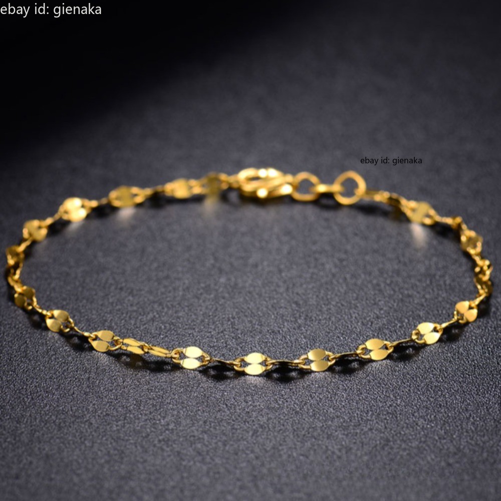 Pure 999 24K Yellow Gold Lip Chain Link Bracelet Bangle Anklet Women 5.9-9.5″