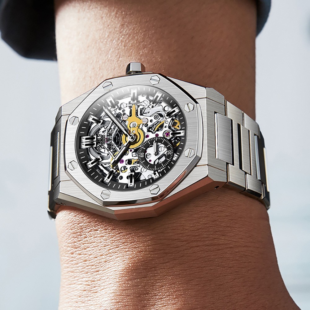 OLEVS 6669 Classic Multi-functiom Rhinestone Hollow Out Gents Mechanical Watch