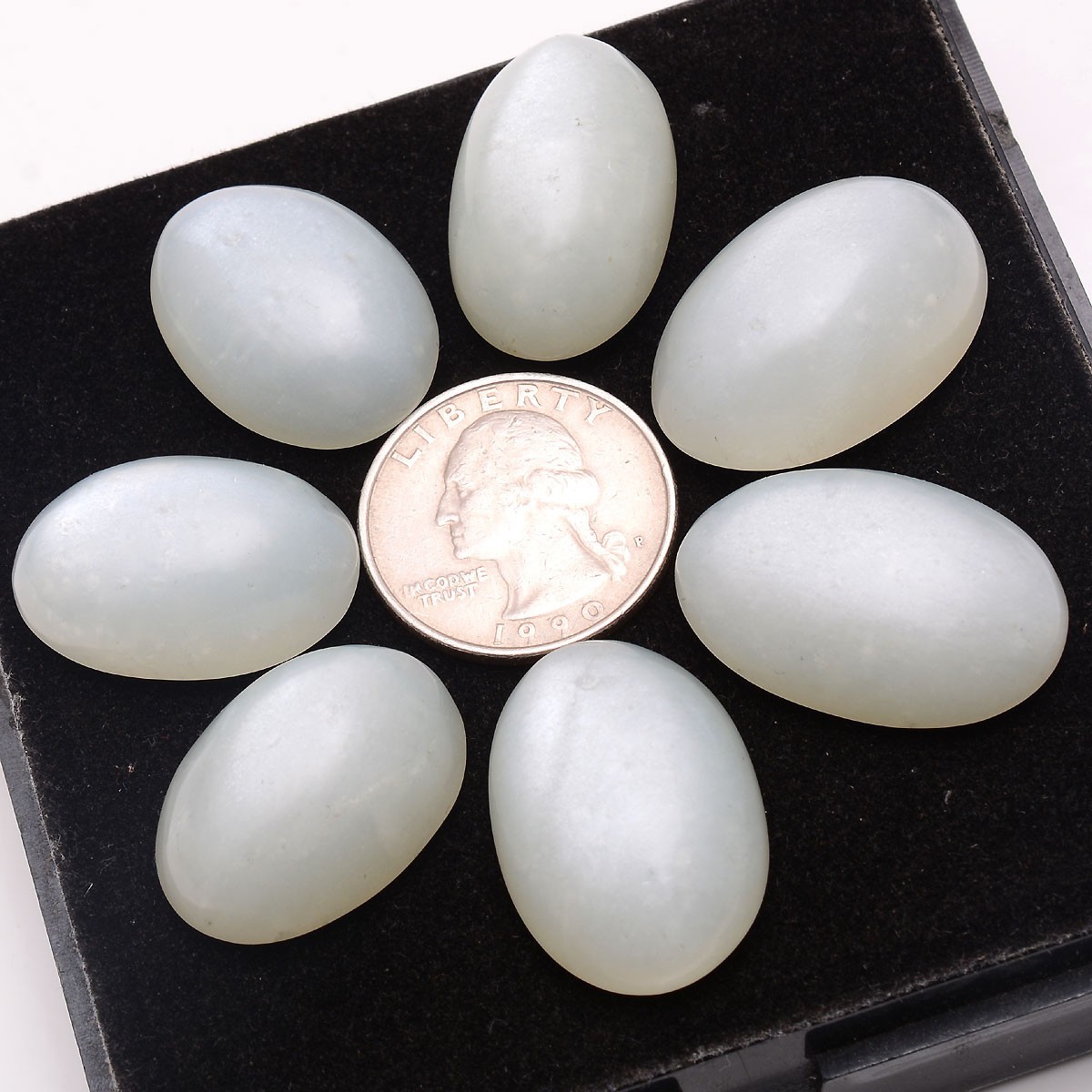 7 Pcs Natural White Moonstone 25mm-29mm Oval Cabochon Untreated Gemstones Lot