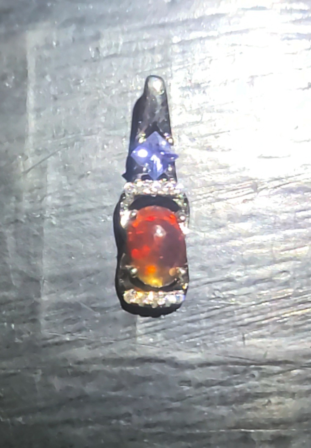 Black Ethiopian Fire Opal & Amethyst Pendant/925 Sterling Silver (SEE DETAILS)