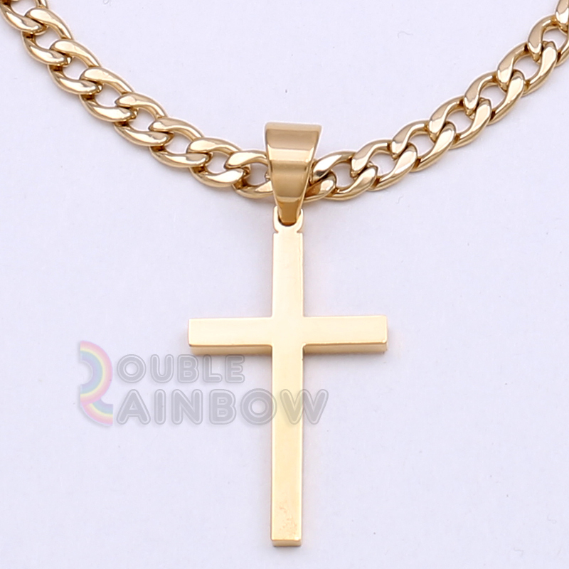 8P30 18-36″ Men’s Stainless Steel Gold Cross Pendant 6MM Cuban Necklace Chain