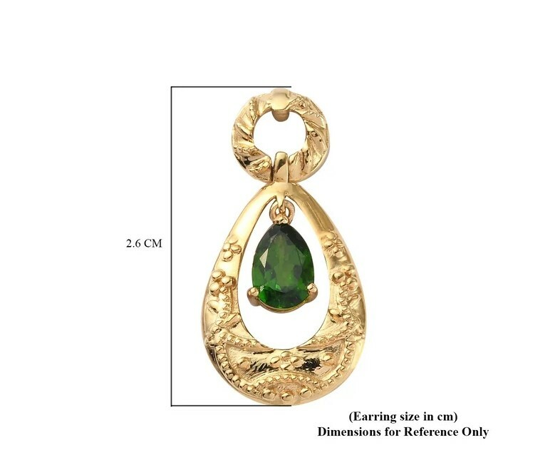 Chrome Diopside Drop Stud Earrings in 14K Gold Overlay Sterling Silver 1.57 Ct.