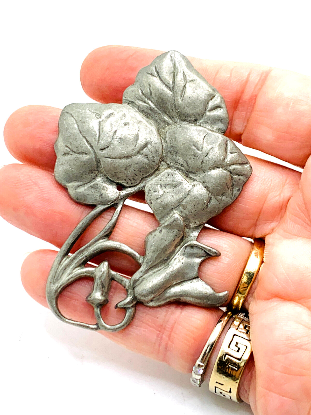 Vtg Seagull Pewter Canada 1988 Signed Pewter Art Nouveau Style Brooch