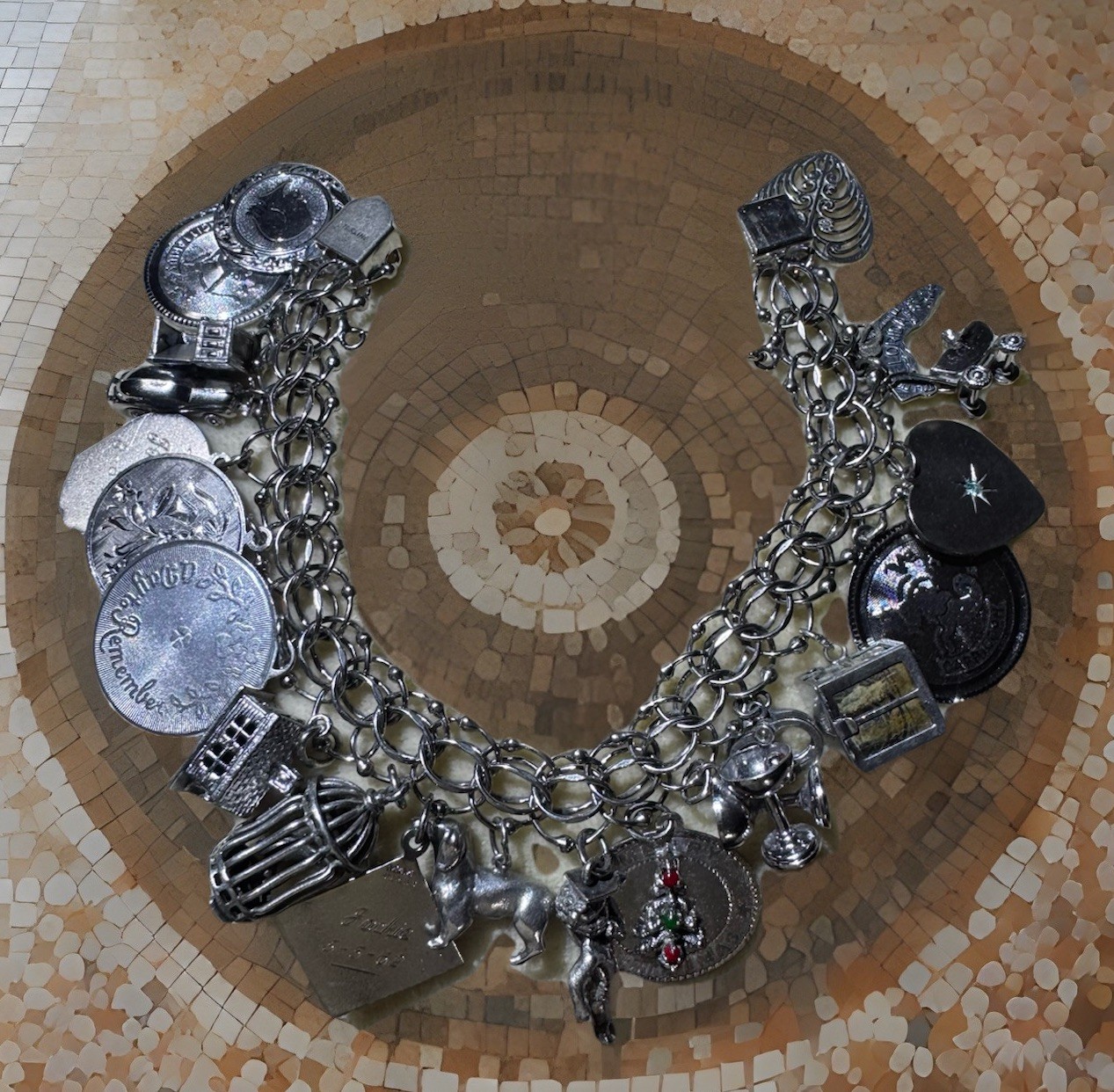 Gorgeous Double Curb Link Sterling Silver Charm Bracelet