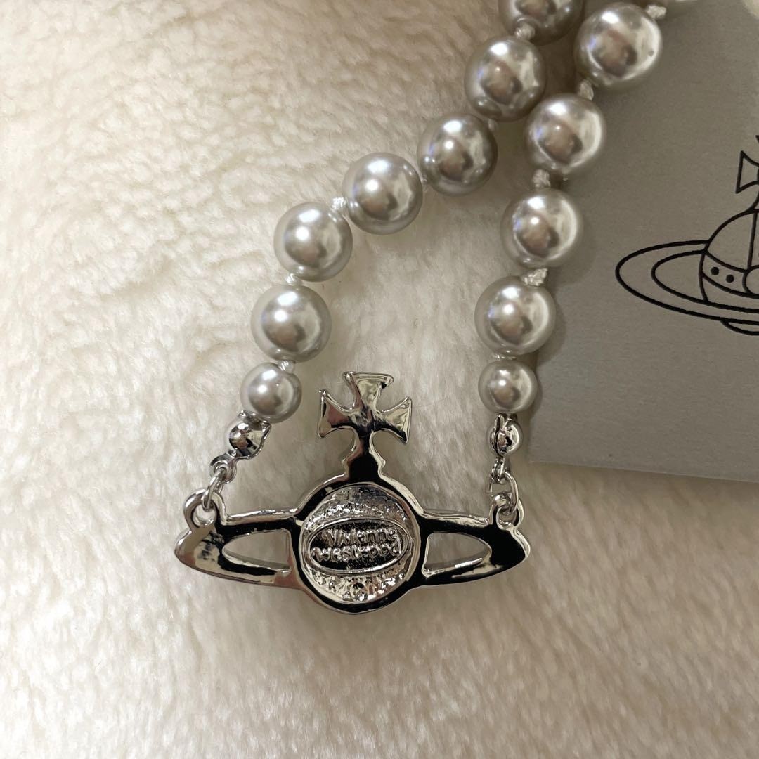 Vivienne Westwood Necklace Pearl Orb Choker Silver Black (Gray) w/Pouch NO BOX
