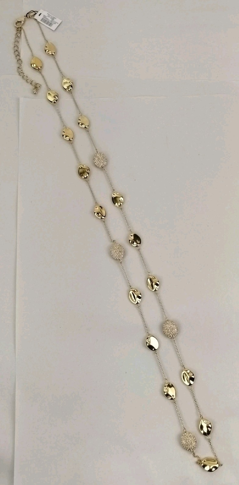 New Chico’s Necklace Gold Tone Crystal Pave Long Single Strand Layering Jewelry