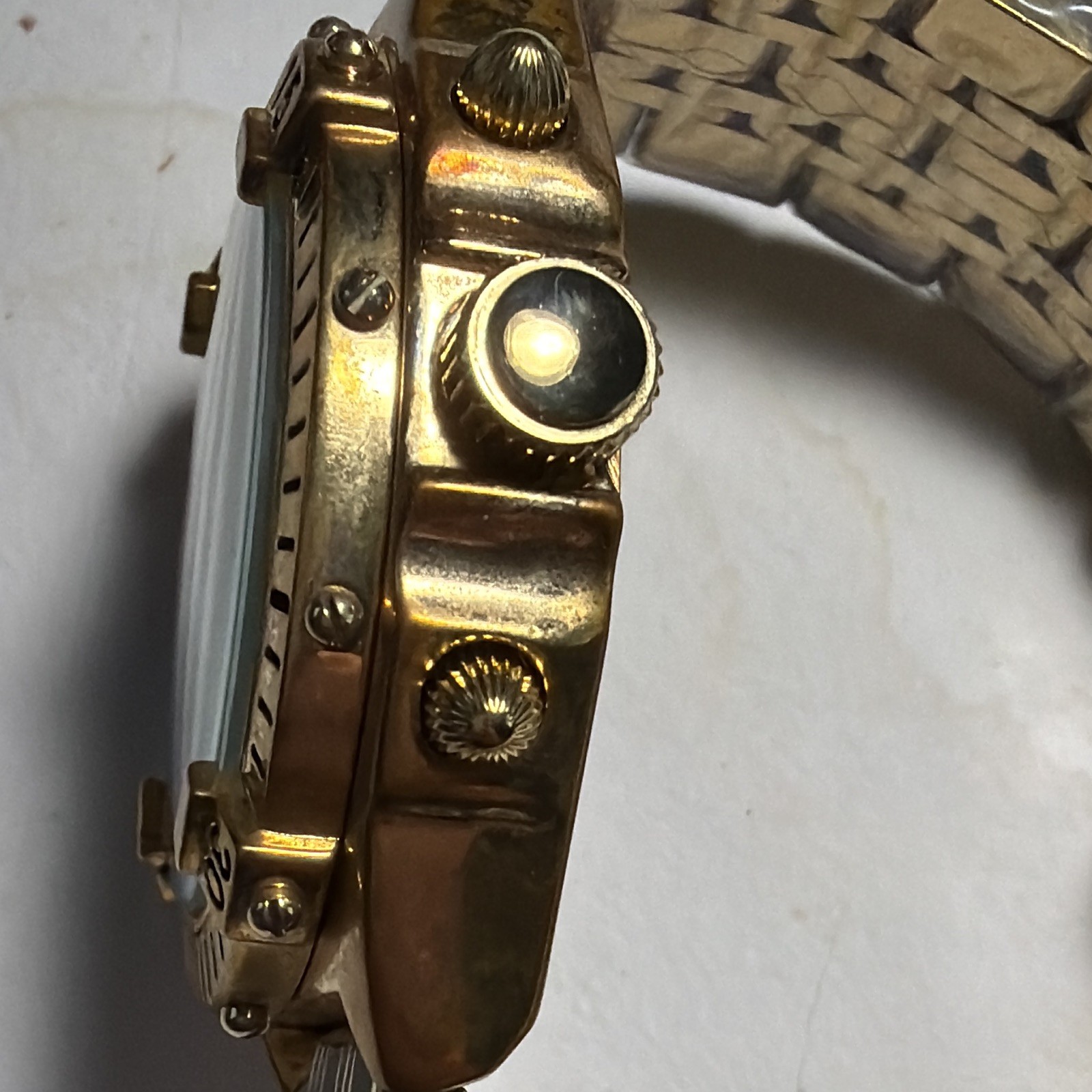 Stauer Magnificat II Automatic Moon Phase Day/Date Gold Tone Steel 42mm