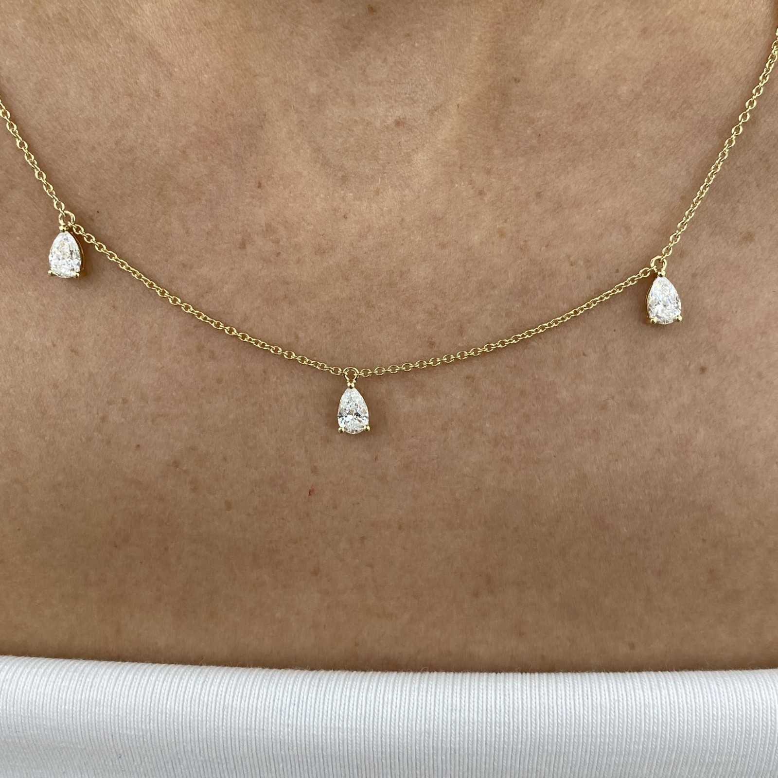 1.50Ct Pear Lab Grown DIamond Station Nacklace For Wedding Gift 14K Yellow Gold