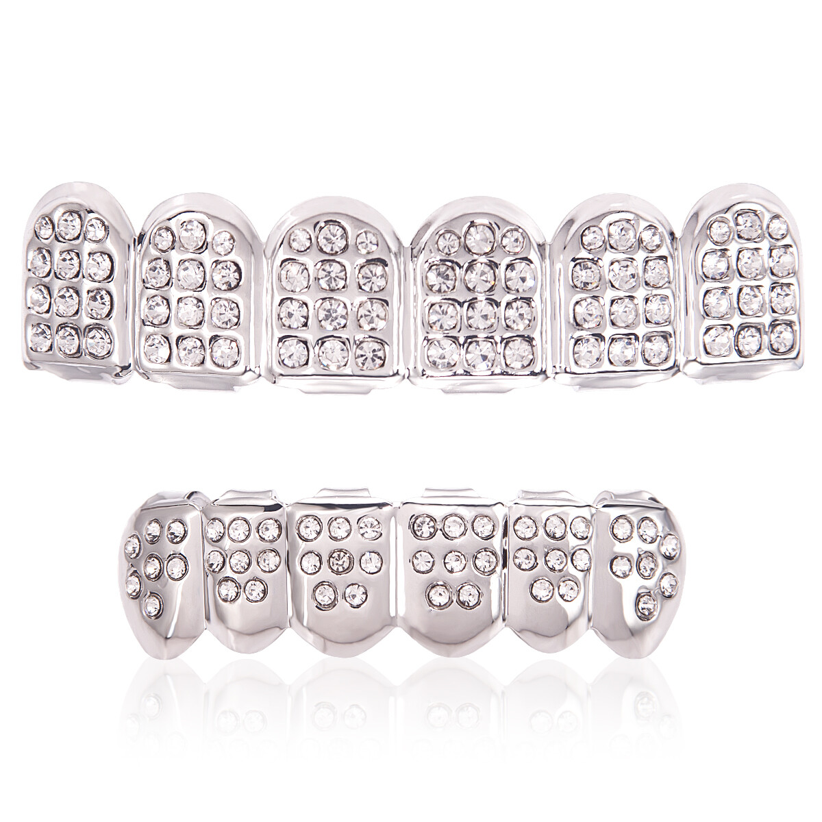 18K Gold/Silver/Black Plated Hip Hop Teeth Grillz Top Bottom Mouth Diamond Grill
