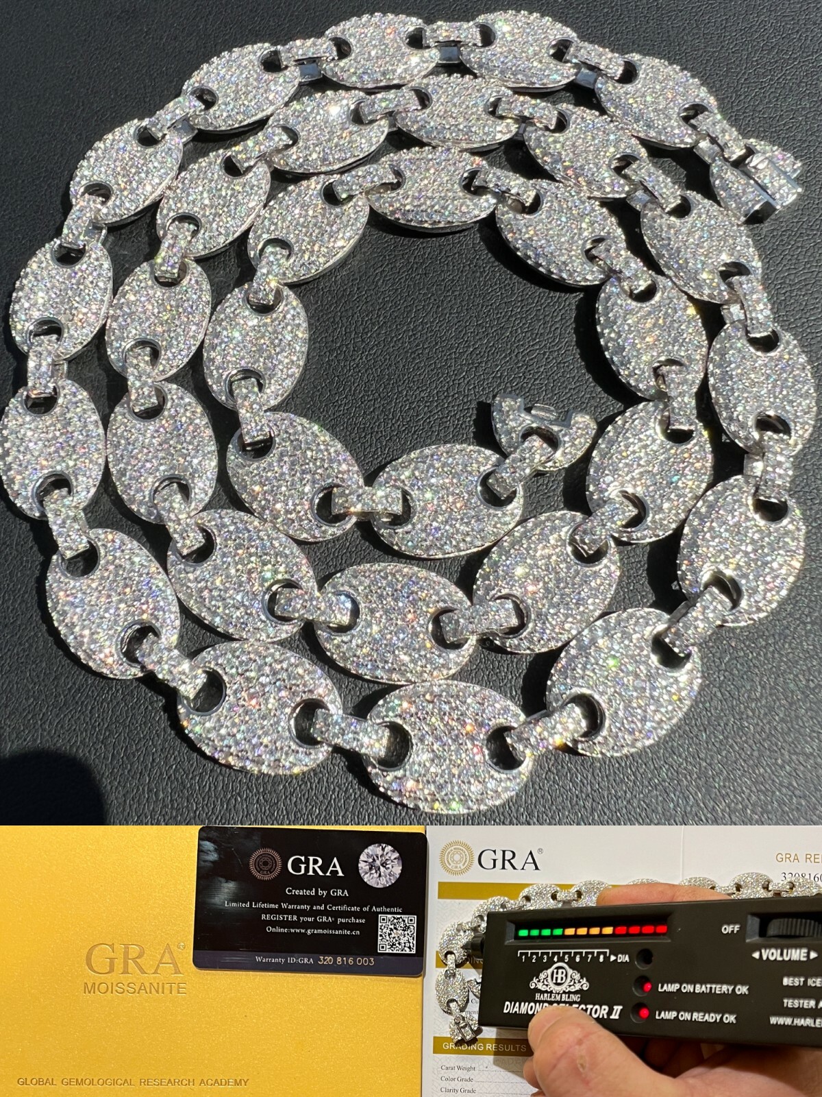 ICED Moissanite Puff Gucci Link Chain 12mm Hip Hop 925 Silver Passes Tester