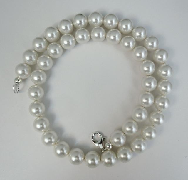 10mm White Pearl Necklace W/ Swarovski Crystal elements, 14,16,18,20,22,24,30 in