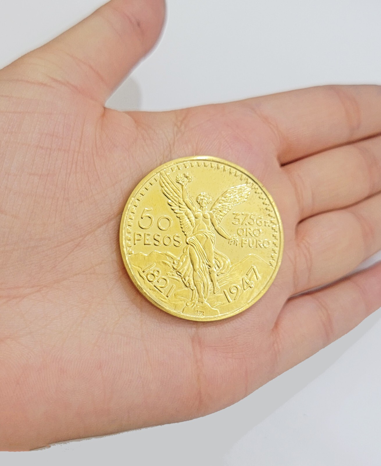 Mexican Gold Coin 50 Pesos 1821-1947 Date SOLID REAL 14kt Gold Charm Centenario