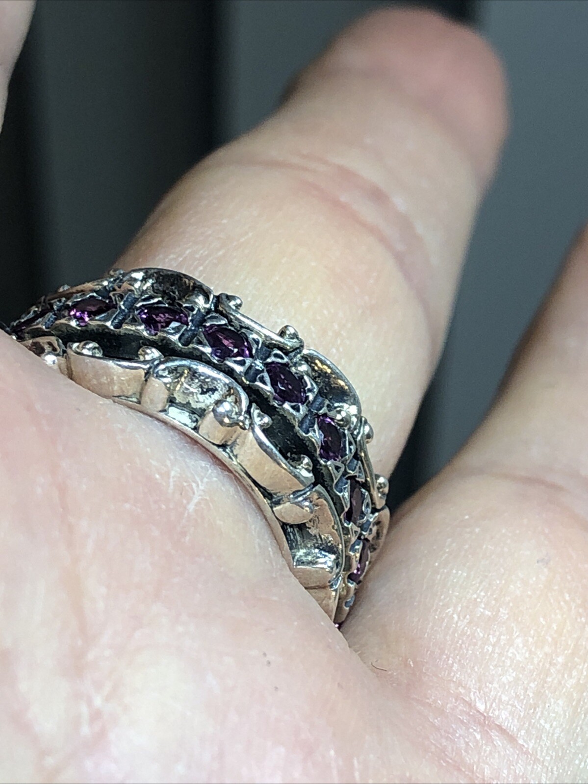22. PZ Paz Creations 925 Sterling Lace Rhodolite Spinner Ring 8.8g, 7.25s ISRAEL