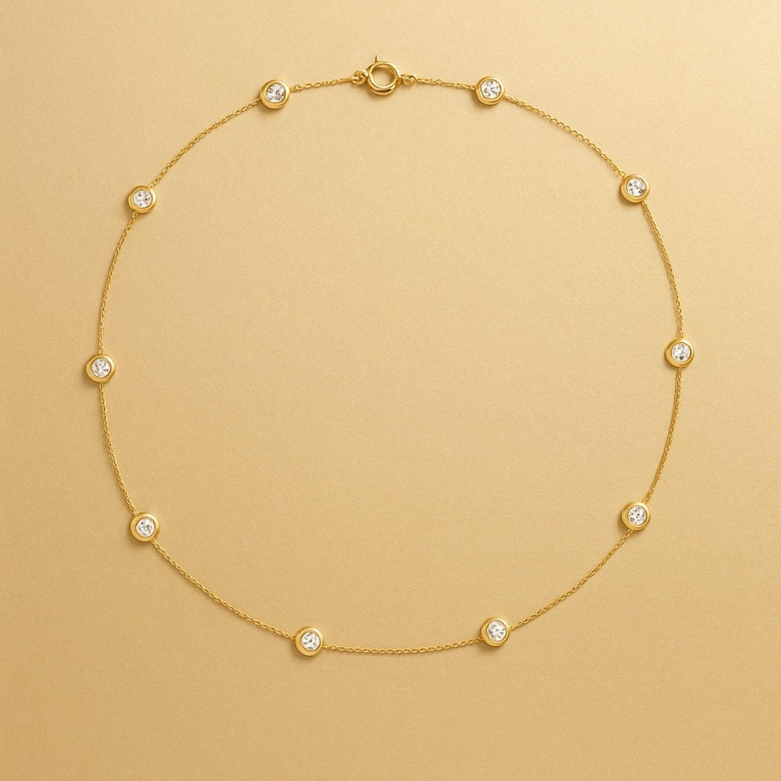 Best Seller ! Natural Diamond Bezel Set Necklace For Bridal Gift 14k Yellow Gold