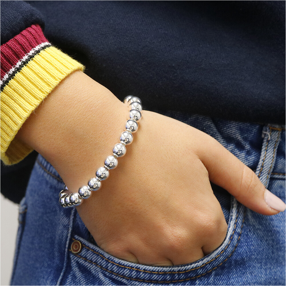 Sterling Silver 4MM-10M Italian Bead Ball Chain Bracelet- Handmade Bead Italian