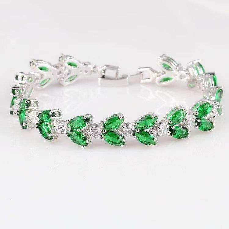 925 Sterling Silver Marquise Shape Emerald Wedding Tennis Bracelet For Women