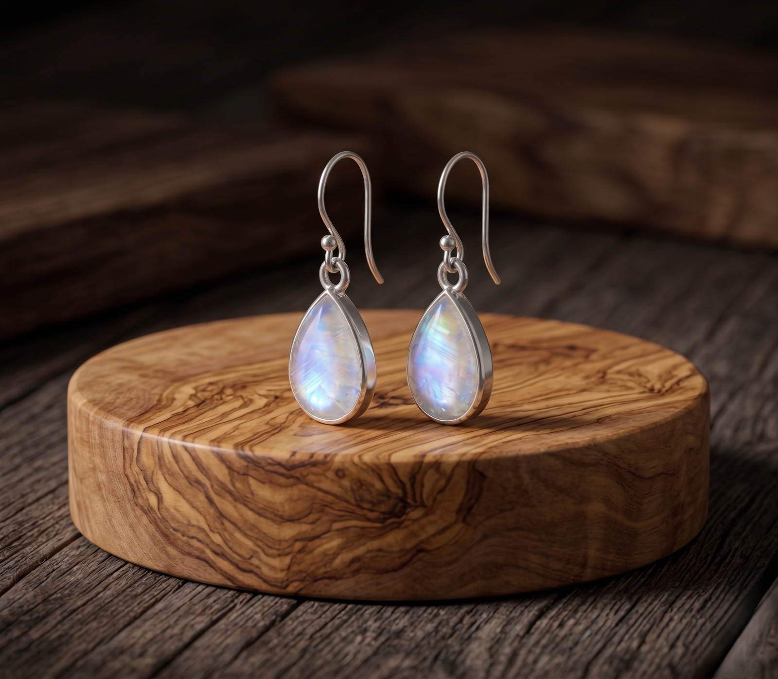 Rainbow Moonstone Dangle Drop Earrings 925 sterling Silver Womens Gift For Her