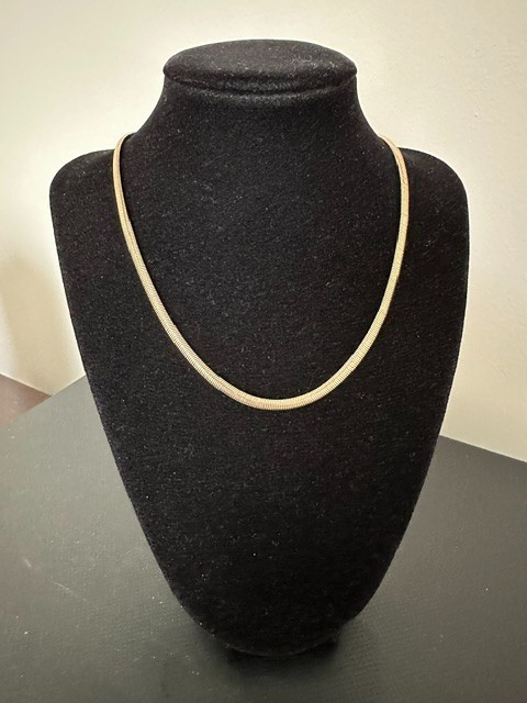Flat Herringbone 3 mm Gold Tone Chain Necklace. 16″ Long with 3″ Extender.