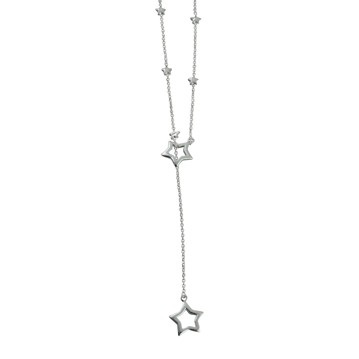 Stars Lariat Necklace – 925 Sterling Silver Star Outline Tiny Stars Polished New