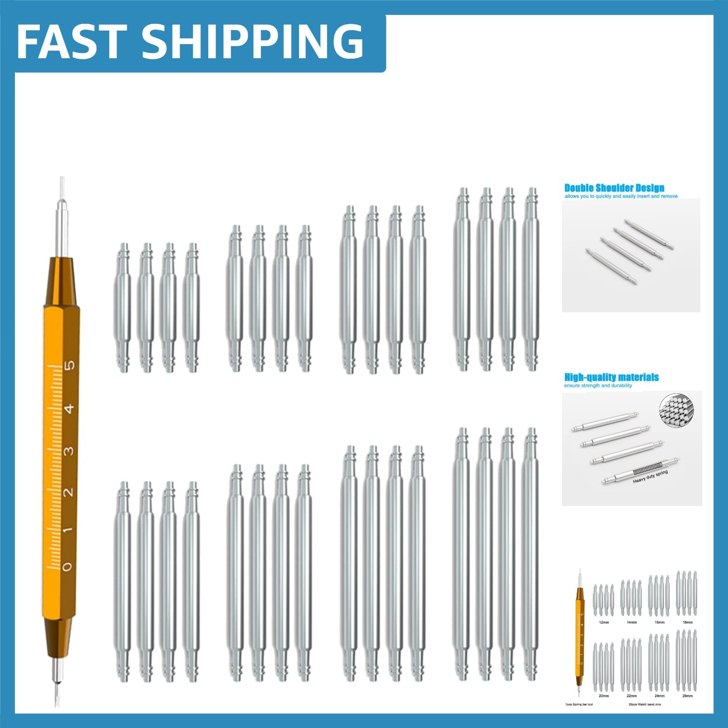 Versatile Watch Spring Bar Tool and 32 Stainless Steel Pins for Repairs