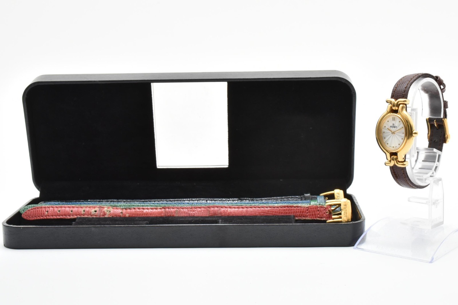 In Box!! [Near MINT] FENDI 640L Change Belt 5 Colors Gold Quartz Watch