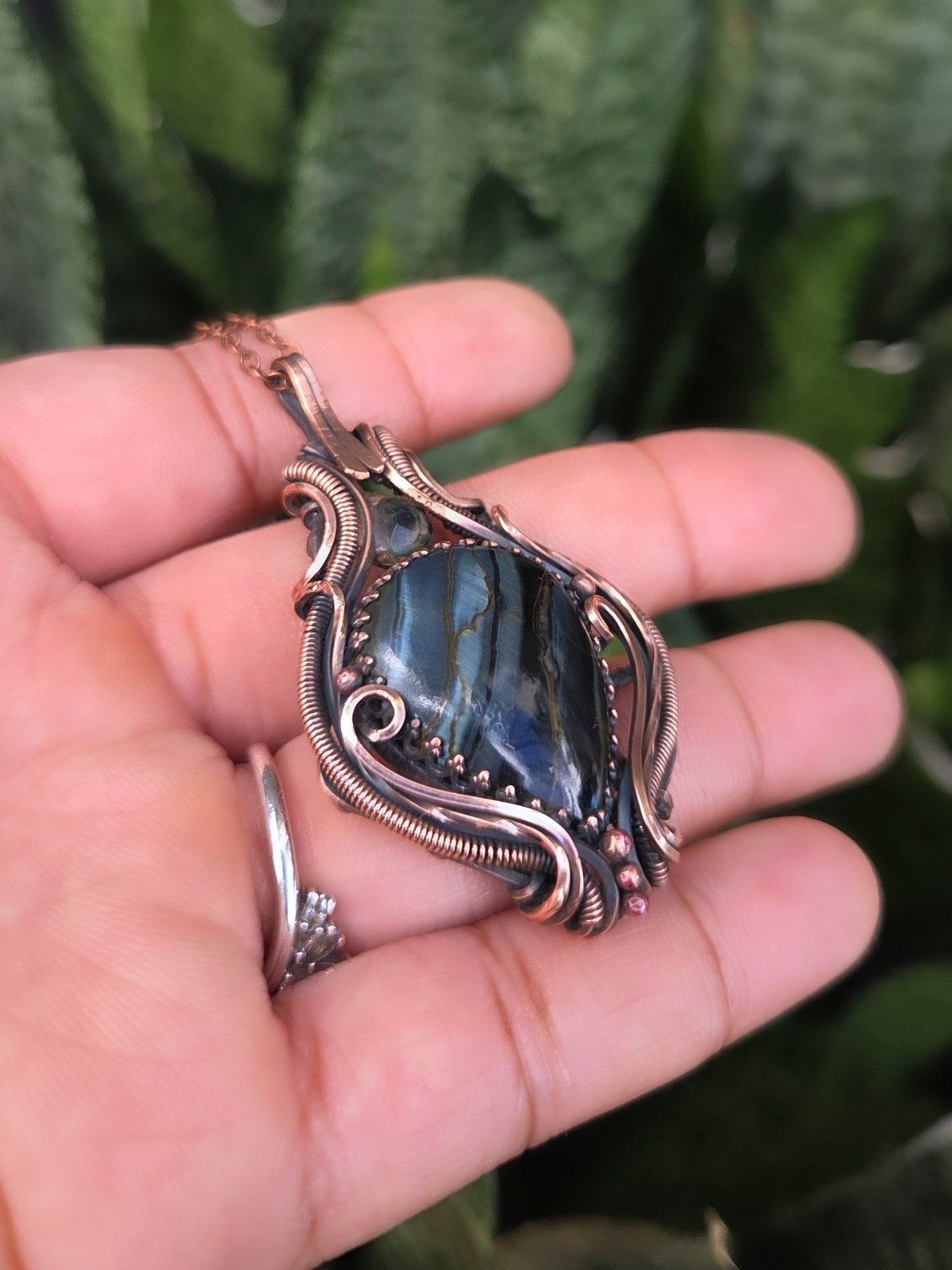 Handcrafted Copper Natural pietersite Bezel Pendant Necklace
