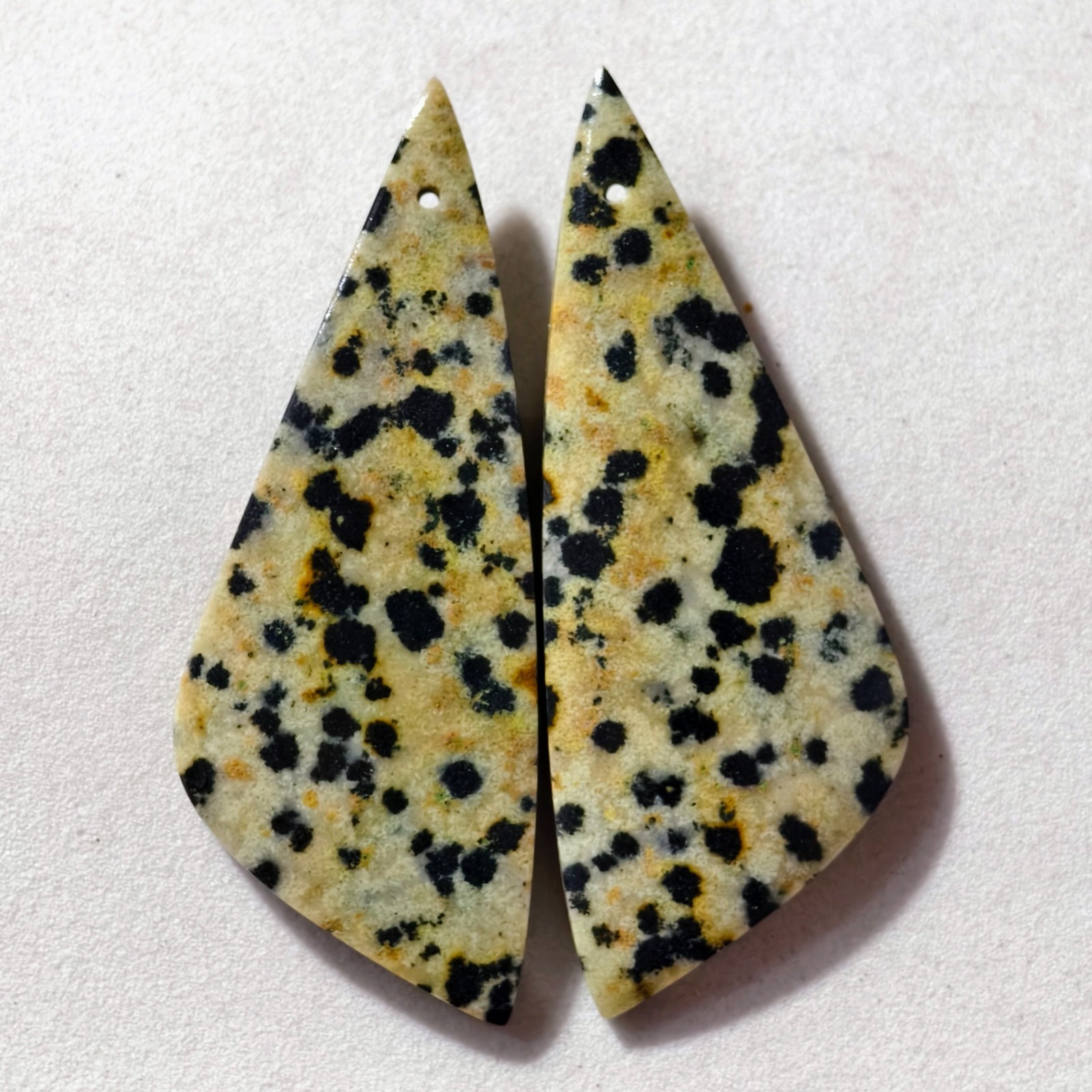 54 Cts Natural Dalmatian Jasper Drilled Pair Cabochon Gemstone 50.2 X 19.2 MM