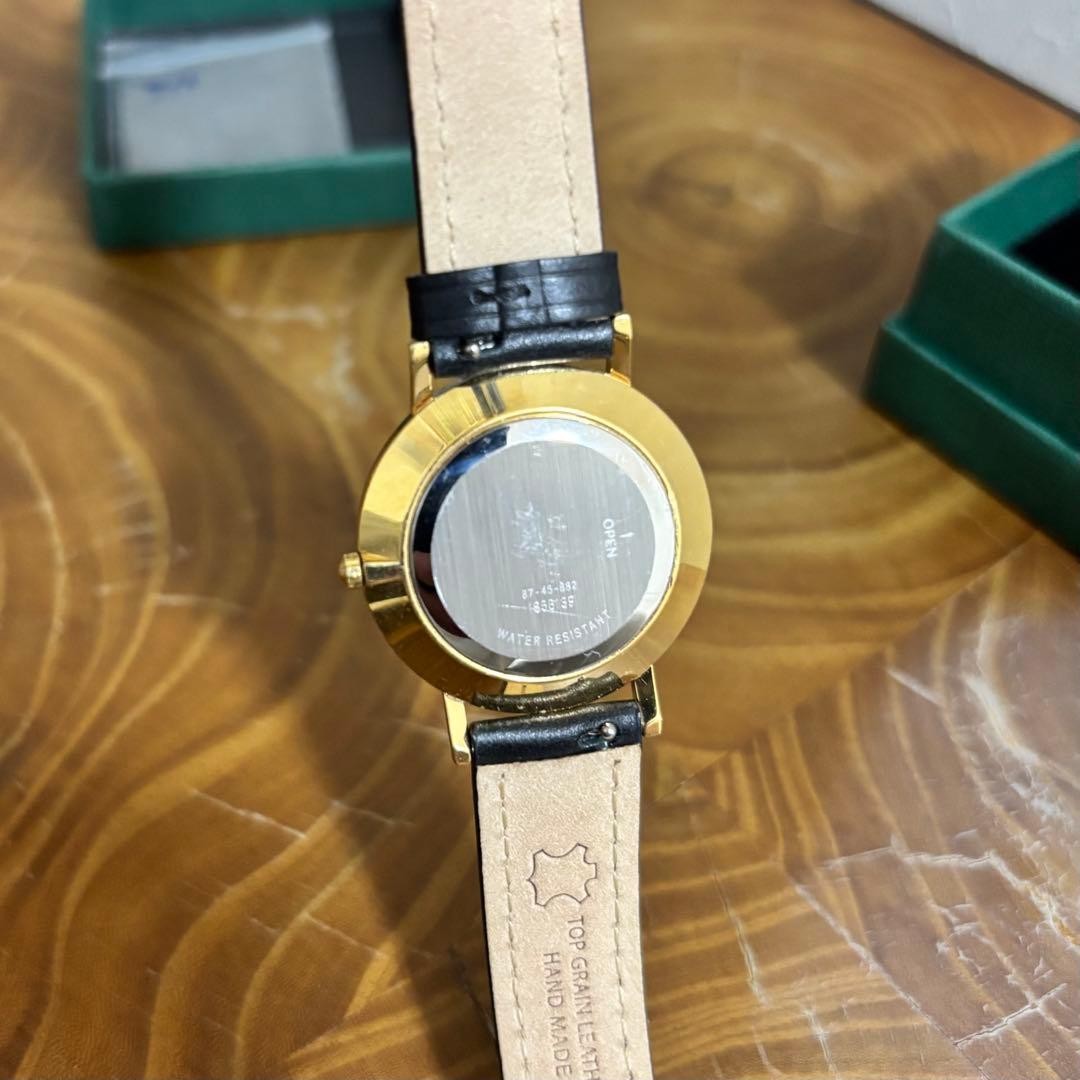 Movado Museum Ultra Slim Black & Gold Minimalist Watch Used