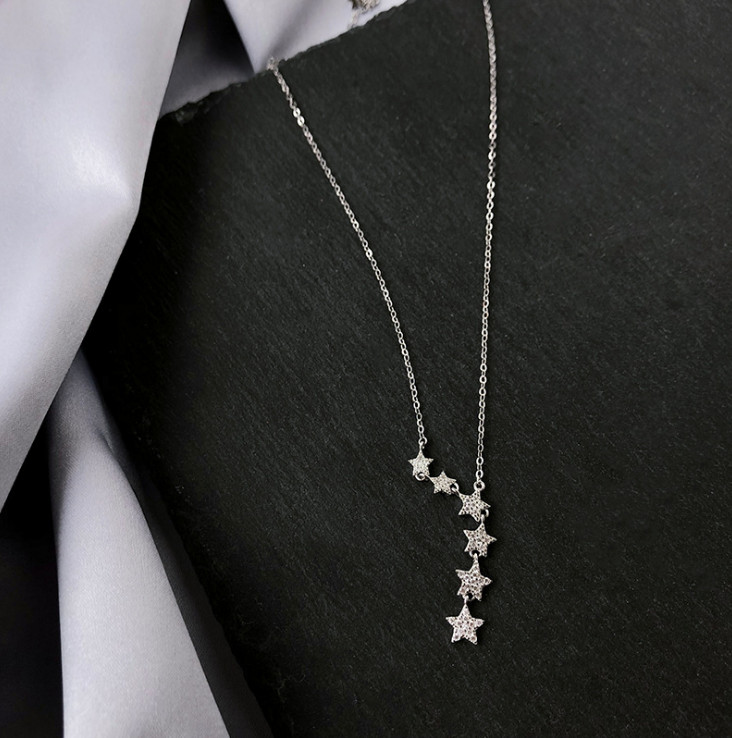 925 Sterling Silver Star CZ Drop Y Lariat Pendant 16+2″ Necklace Choker Box D31