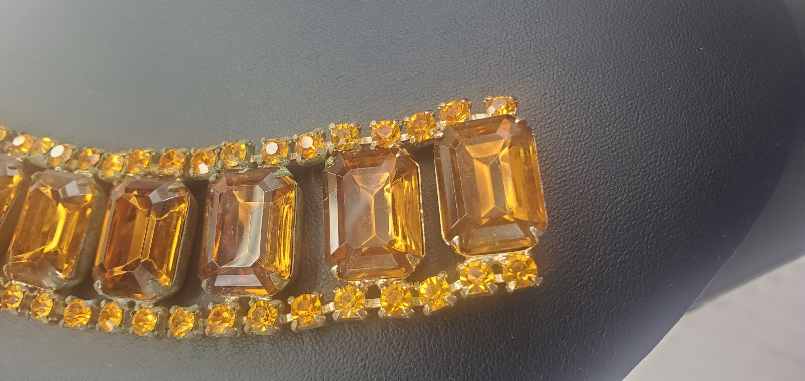 Vintage Champagne Faux Citrine Bling Necklace and Bracelet Gold Tone