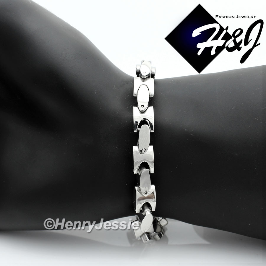 8.5″Stainless Steel 8mm Silver/Black/Gold Plated Interlock Bones Chain Bracelet