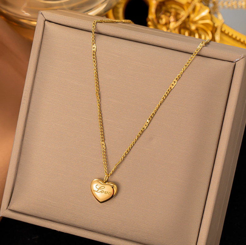 Woman Girl Silver Gold Plated Stainless Steel Heart Charm Love Chain Necklace AG