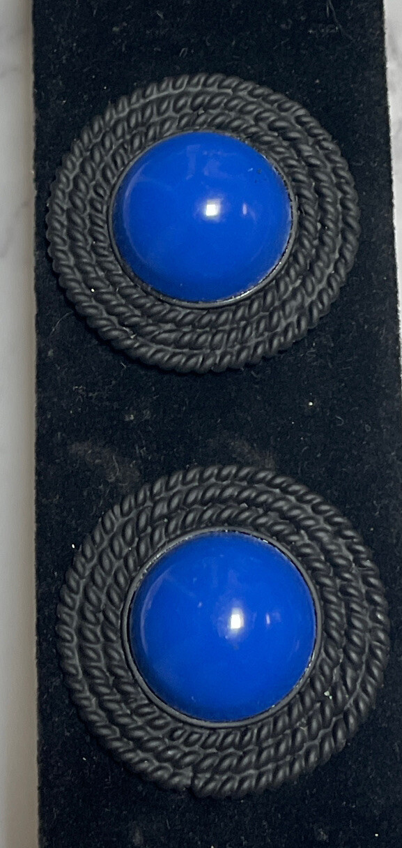 Black Painted Blue Round Statement Pierced Earrings Jewelry XB-6