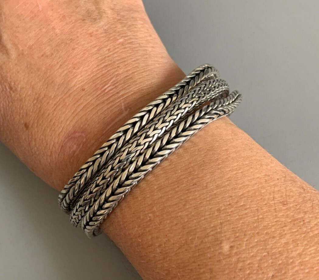Sterling Silver 3-Strand Bali Style Foxtail Weave Woven 8″ Bracelet UNISEX 108g