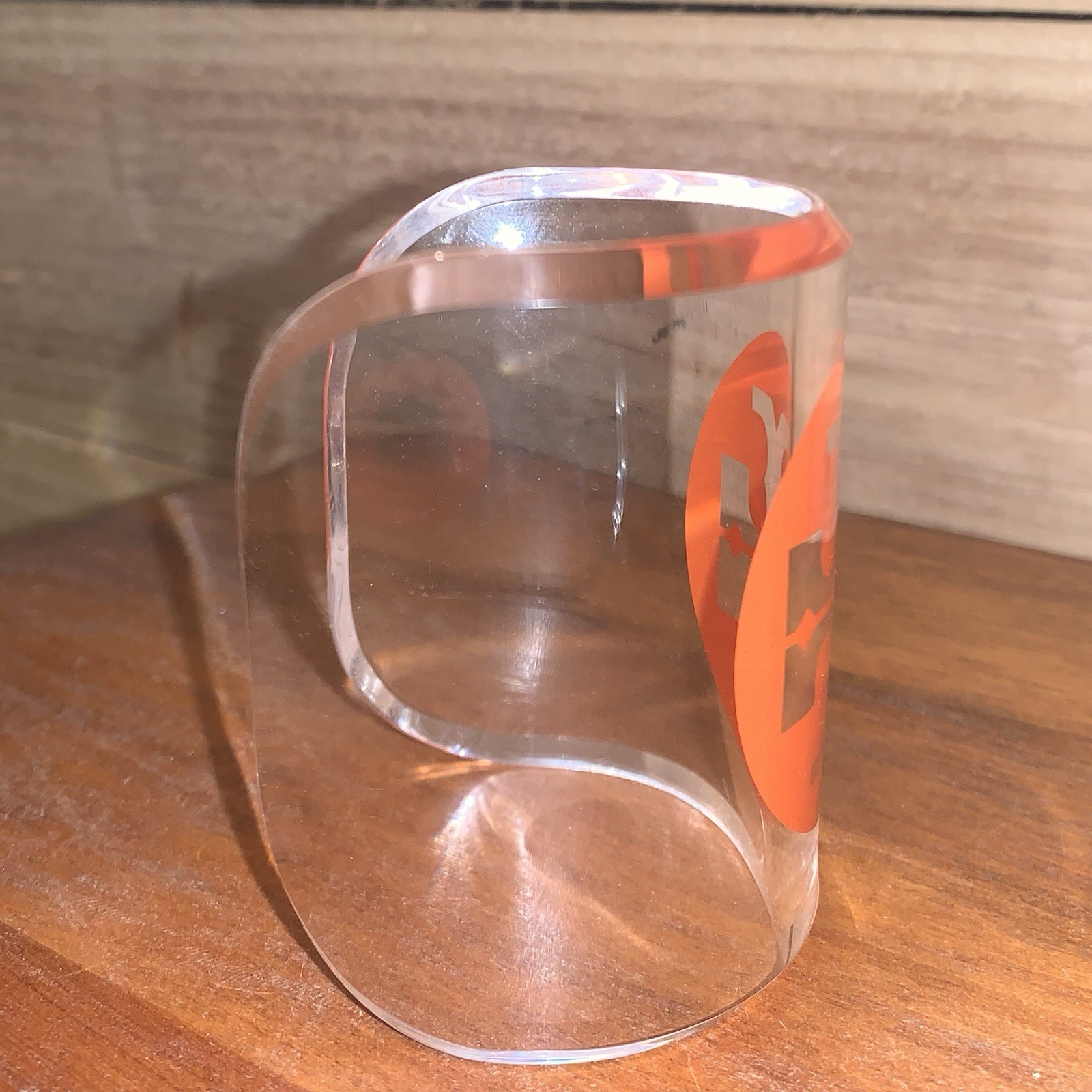 TORY BURCH Cuff Bracelet Acrylic Lucite Resin Clear With Orange Logo Fall Color